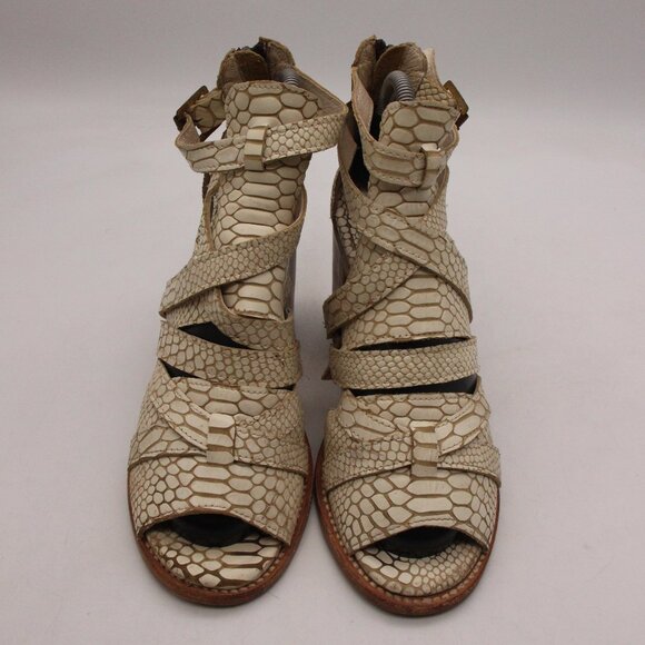 Freebird By Steven Cream Leather Croco Claw Women’s 9 Strappy Sandals Block Heel - Picture 2 of 12